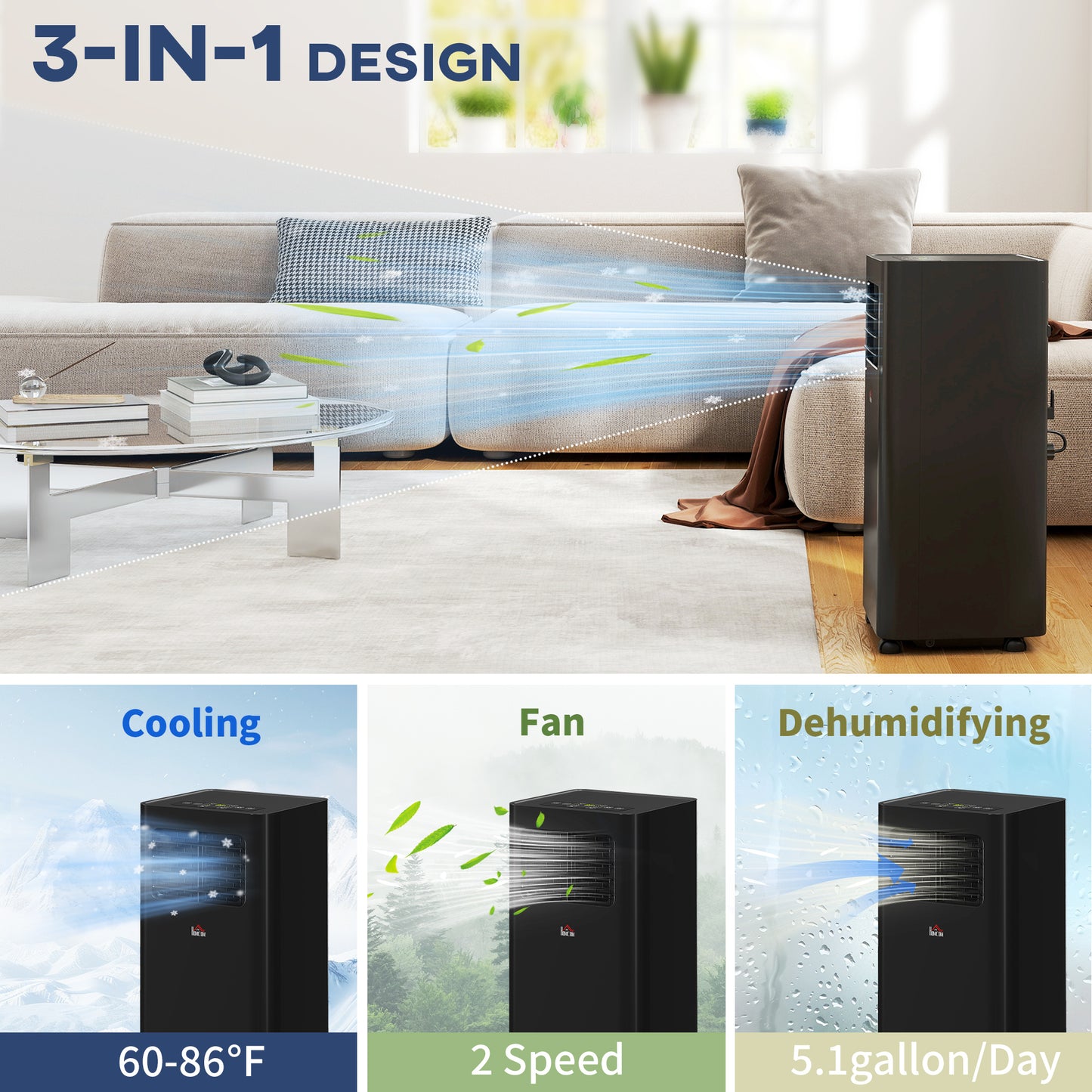 10000 BTU Portable Air Conditioner for 441 Sq Ft Room AC Unit with Dehumidifier, Sleep Mode, 24H Timer & Window Kit Black