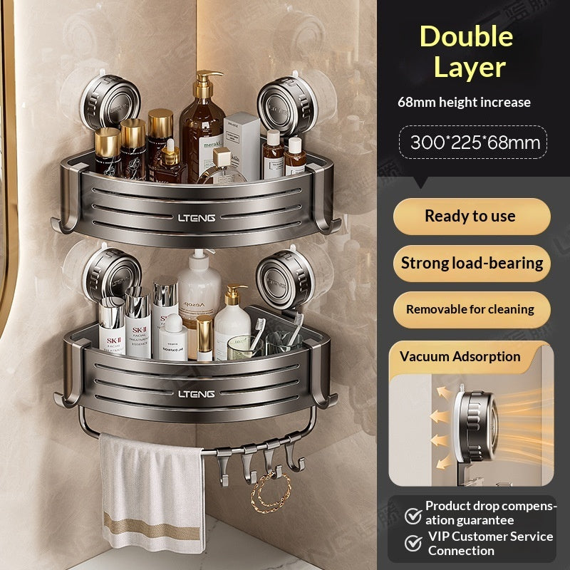 Suction Cup Triangle Bathroom Basket – Wall-Mounted No-Drill Storage Rack for Home Use