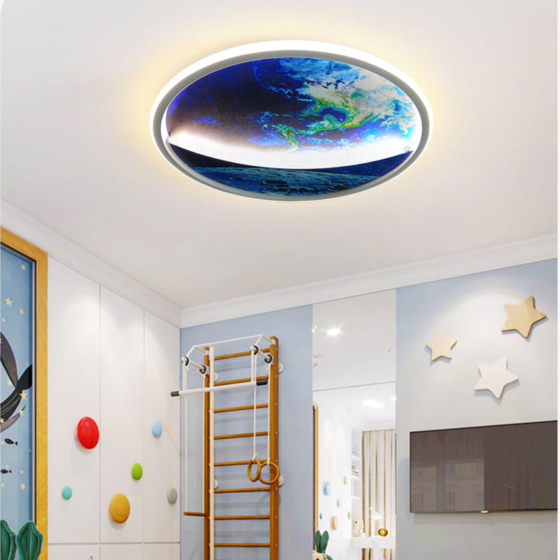 Creative Planet Ceiling Light Smart Eye Protection Round Earth Lamp for Kids Room Bedroom