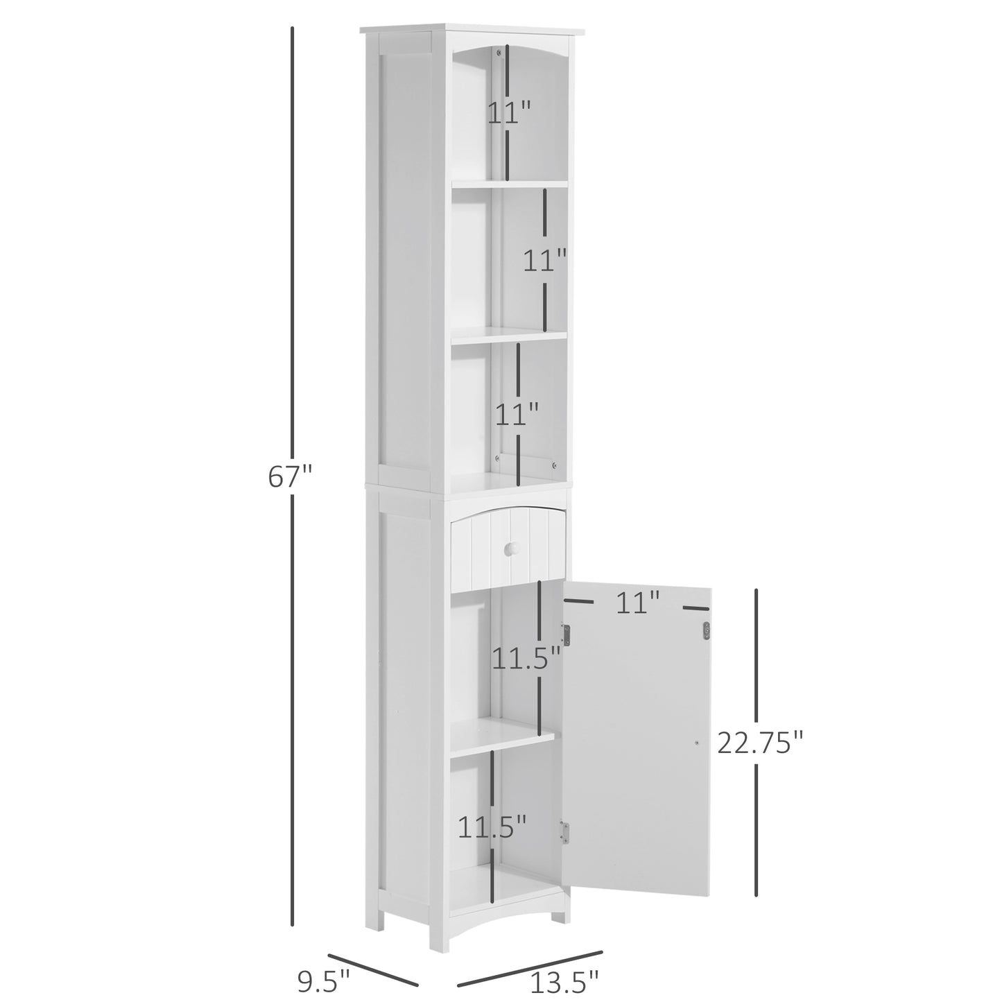 Free Standing Bathroom Storage Cabinet – Tall Linen Tower with 3-Tier Shelves & Drawer (White)