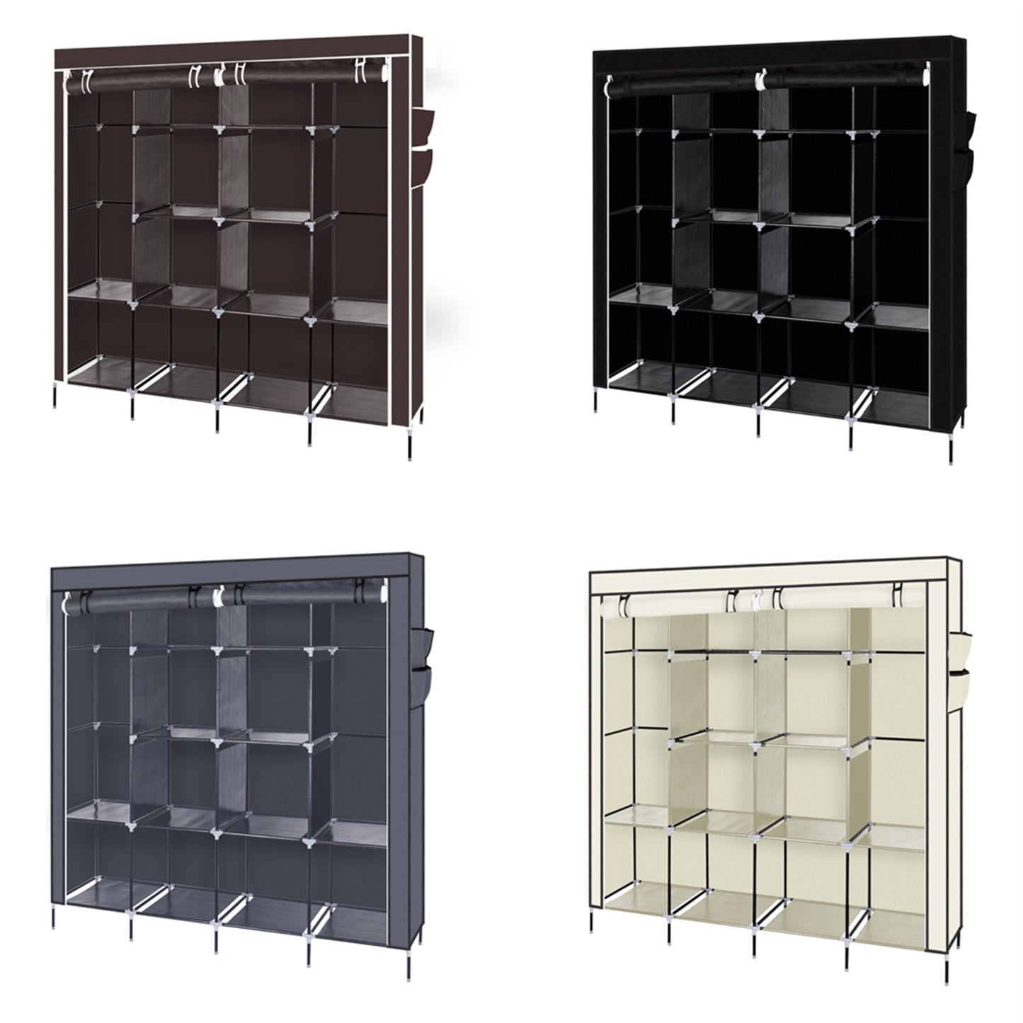 67 Inch Portable Wardrobe Closet Clothes Storage Rack with 12 Shelves and 4 Side Pockets Gray Organizer for Bedroom