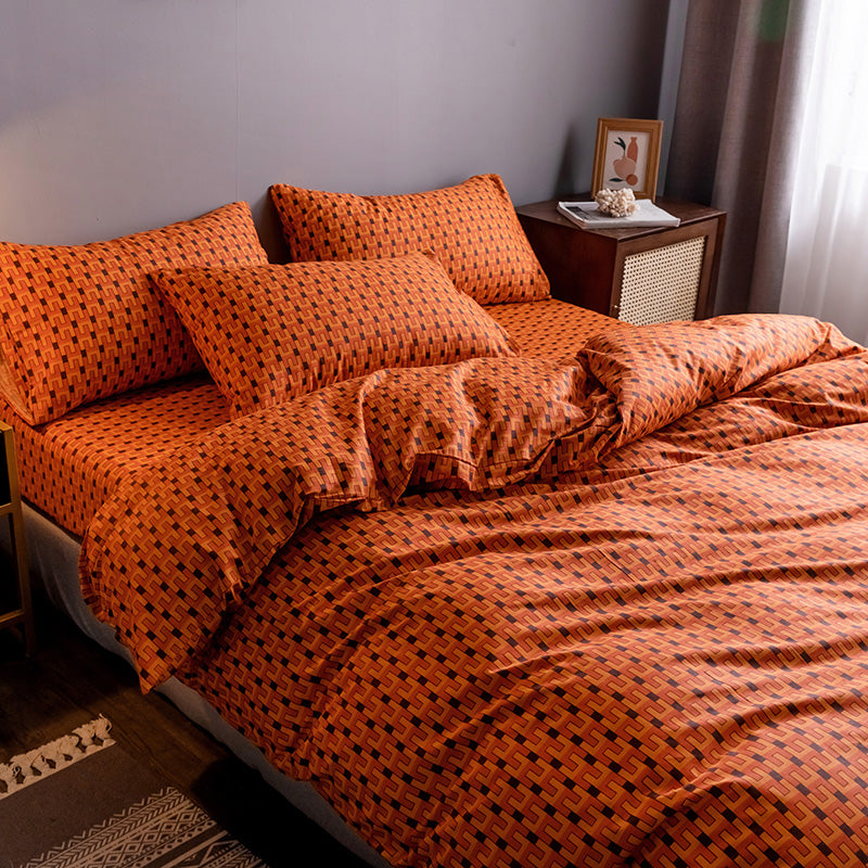 Pure Cotton Fitted Sheet Quilt Cover Bedding Set Soft Breathable Bed Linen Home Textile Set