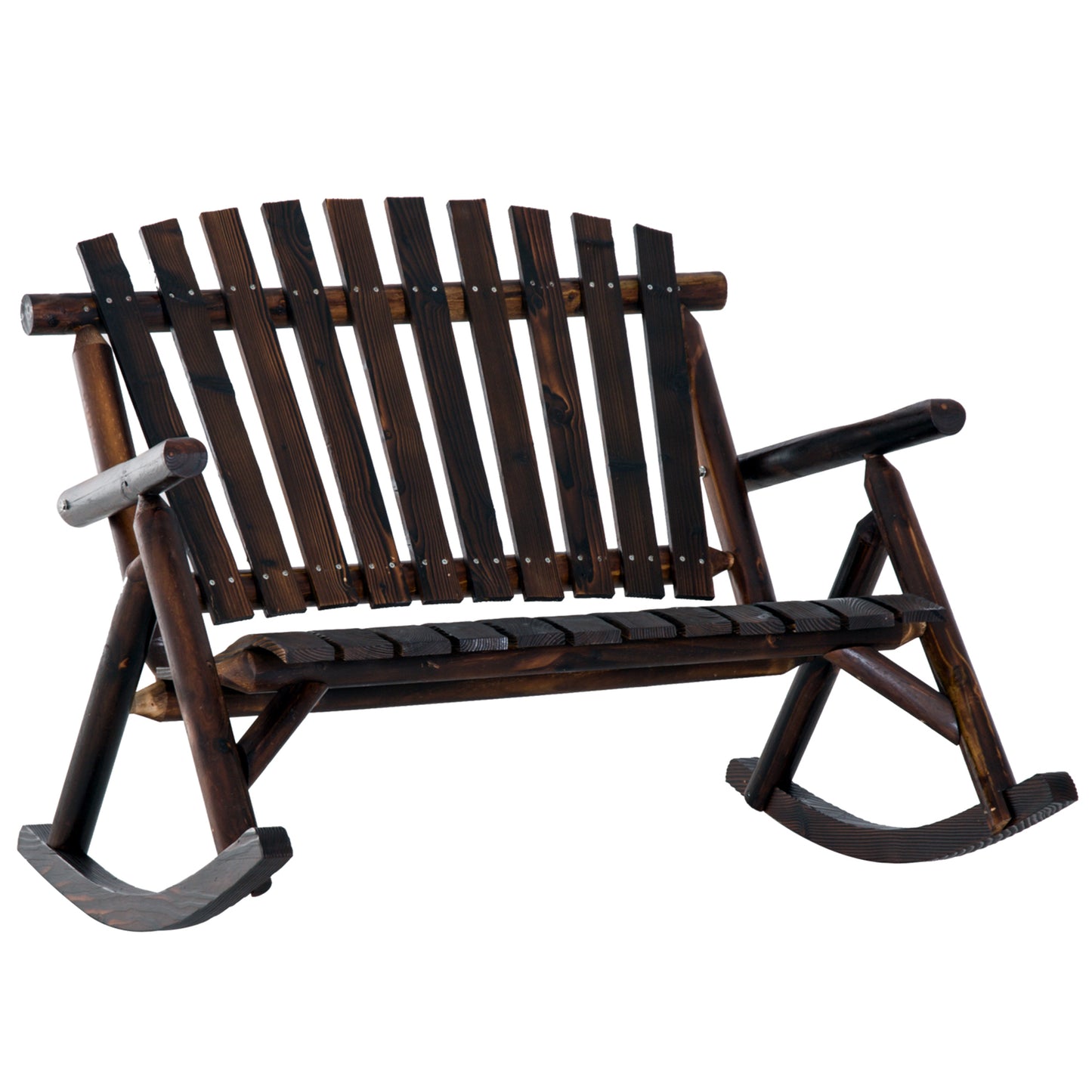 Classic Wooden High-Back Rocking Chair Carbonized Outdoor Garden Furniture Relaxing Porch Rocker Durable Design