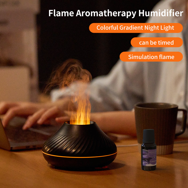 RGB Flame Aroma Diffuser 130ml – 3D Colorful Fire Effect Ultrasonic Humidifier & Essential Oil Diffuser for Home, Bedroom & Relaxation