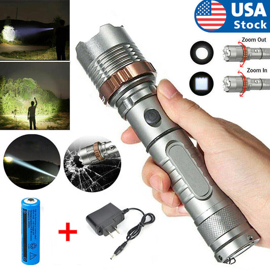 Rechargeable LED Flashlight with Escape Hammer – Super Bright Emergency Work Torch Light