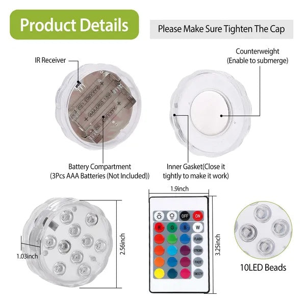 4Pcs Submersible RGB LED Lights IP68 Waterproof Underwater Color Changing Lamps with Remote Control