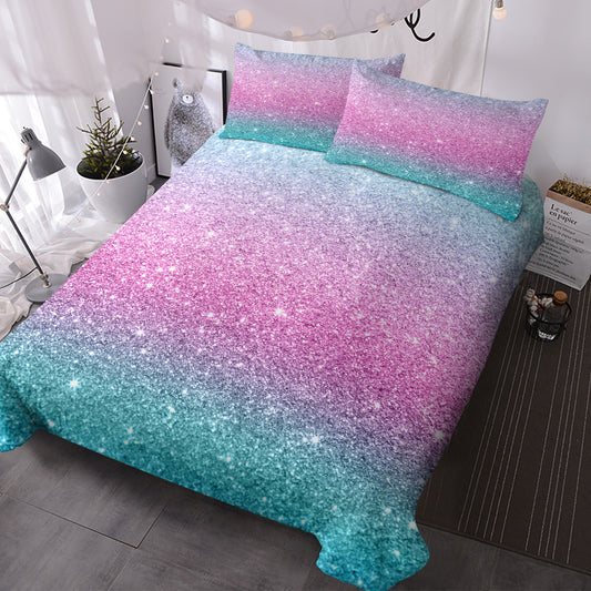 3-Piece Colorful Glitter Bedding Set Girls Soft Microfiber 3D Gradient Ombre Rainbow Duvet Cover All-Season Bed Set