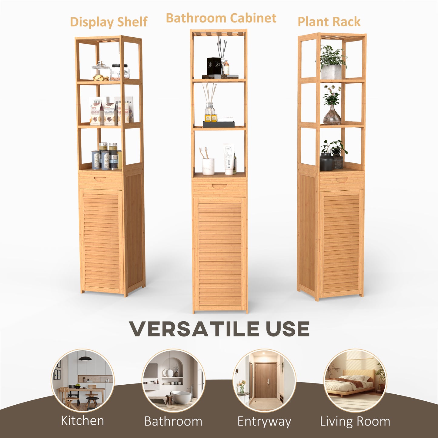 Bathroom Storage Cabinet with Drawer – Slatted Shelves Floor Standing Organizer Unit
