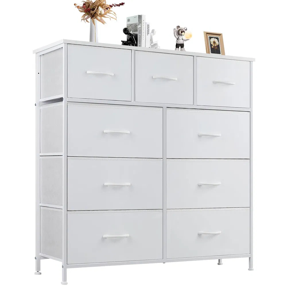 Bedroom Dresser with 9 Fabric Drawers Tall Storage Chest Organizer Wardrobe Closet for Adult and Kids Clothes Furniture