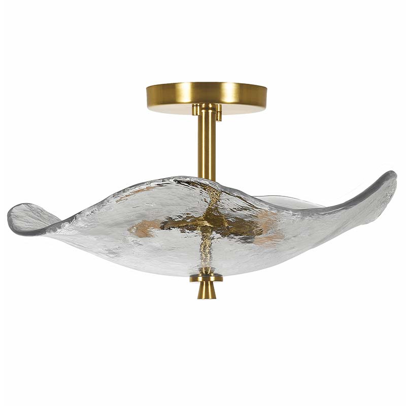 16.5 Inch Glass Semi Flush Mount Ceiling Light Fixture Modern Gold 2-Light Bedroom Bathroom Kitchen Hallway Ceiling Lamp