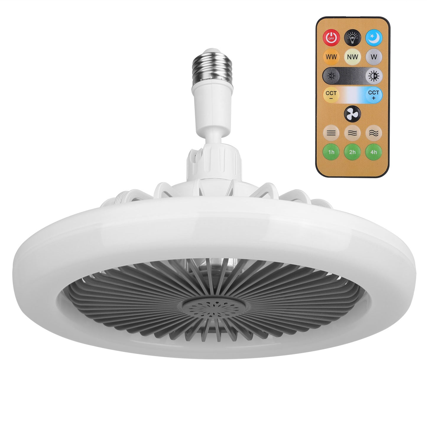 Ceiling Fan with Light Remote Control E27 Socket 9.44in Dimmable LED Fan Light 3 Speed Timer Bedroom Ceiling Fan White Grey