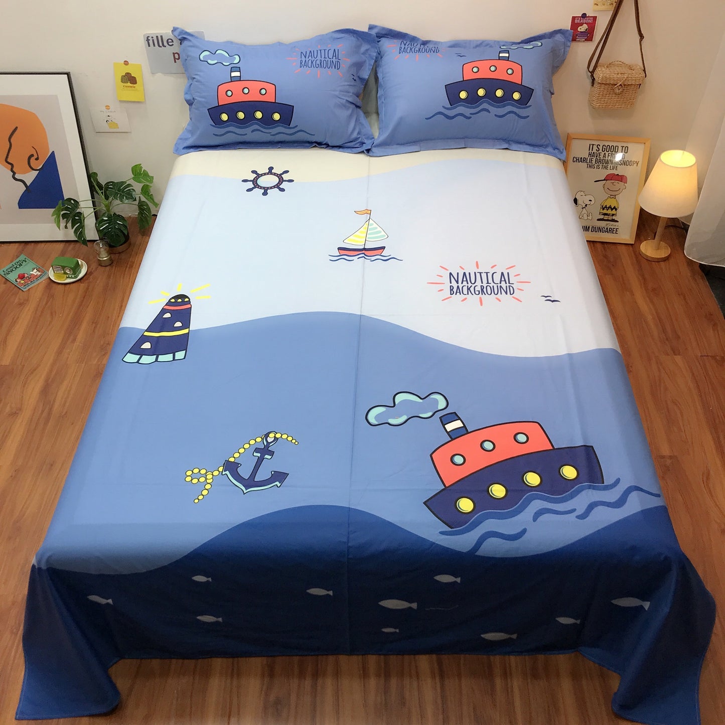 Cotton Cartoon Single Bedding Piece Compatible with Duvet Cover or Bed Sheet Soft Kids Bed Linen