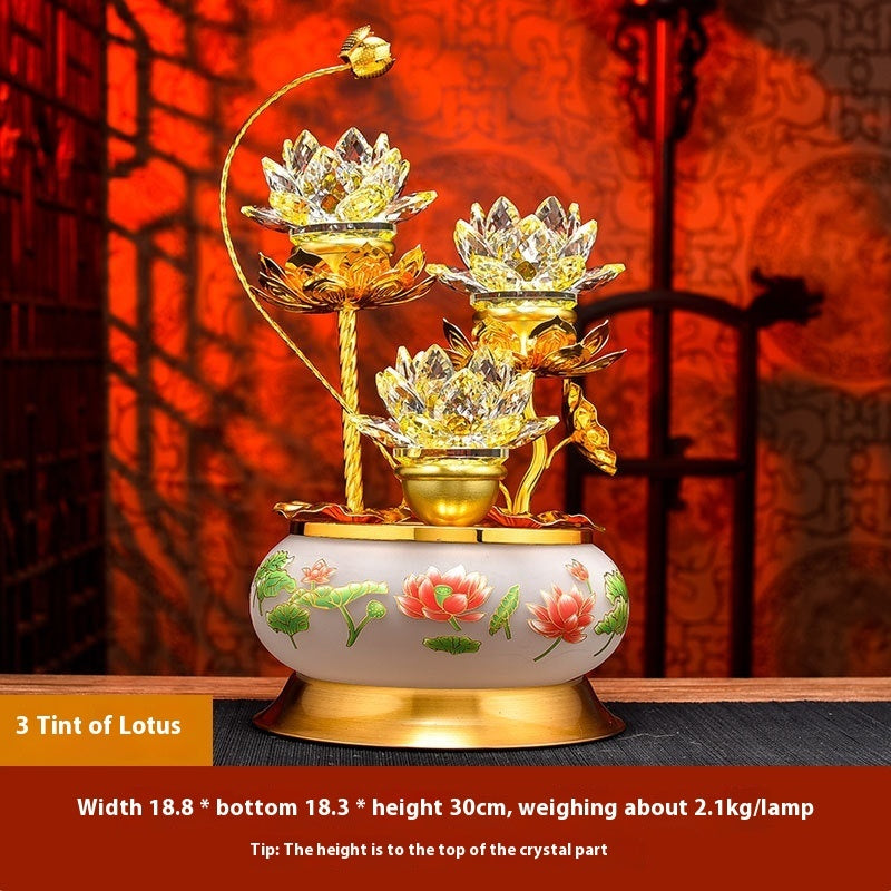 Colorful Crystal Lotus Buddha Hand Plug-in Lamp for Worship & Meditation