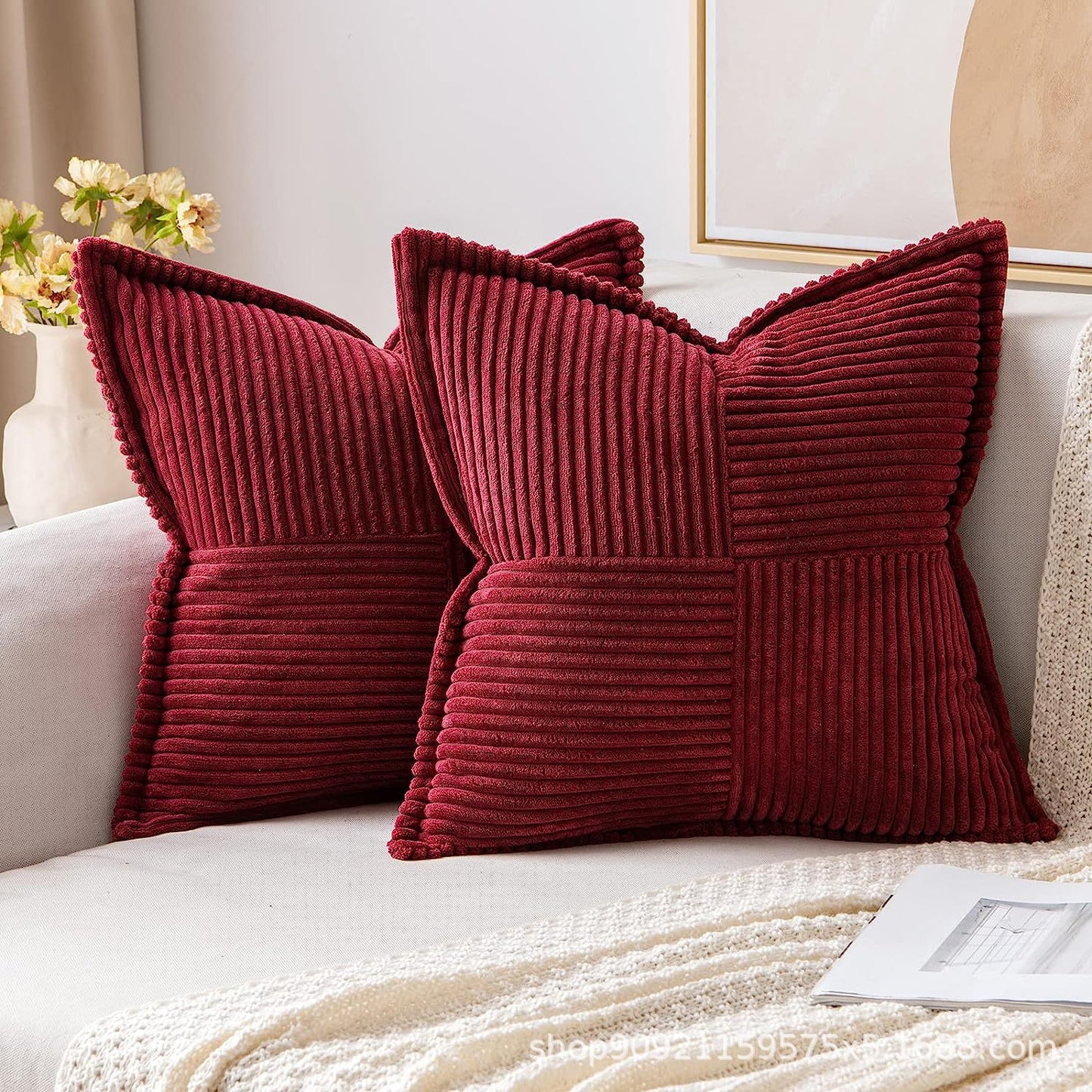 Corduroy Pillow Covers Super Soft Boho Striped Decorative Throw Pillow Cases for Sofa Couch Living Room Christmas Home Decor