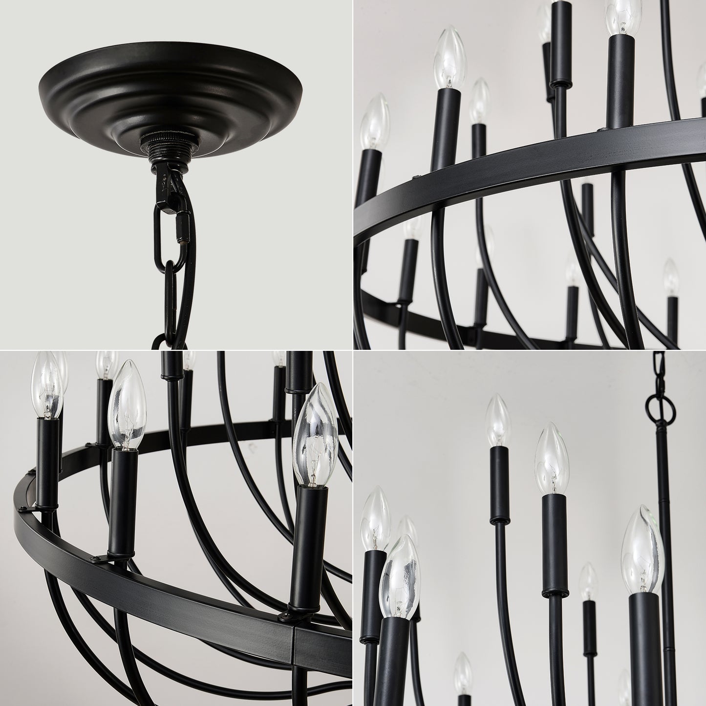 24-Light Black Industrial Candle Chandelier – Modern Farmhouse Iron Pendant Light for Dining Room, Living Room & Foyer (E12 Bulb)