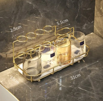 Electric Toothbrush Holder Shelf – Light Luxury Bathroom Storage Rack with Mouthwash Cup & Family Organizer Set