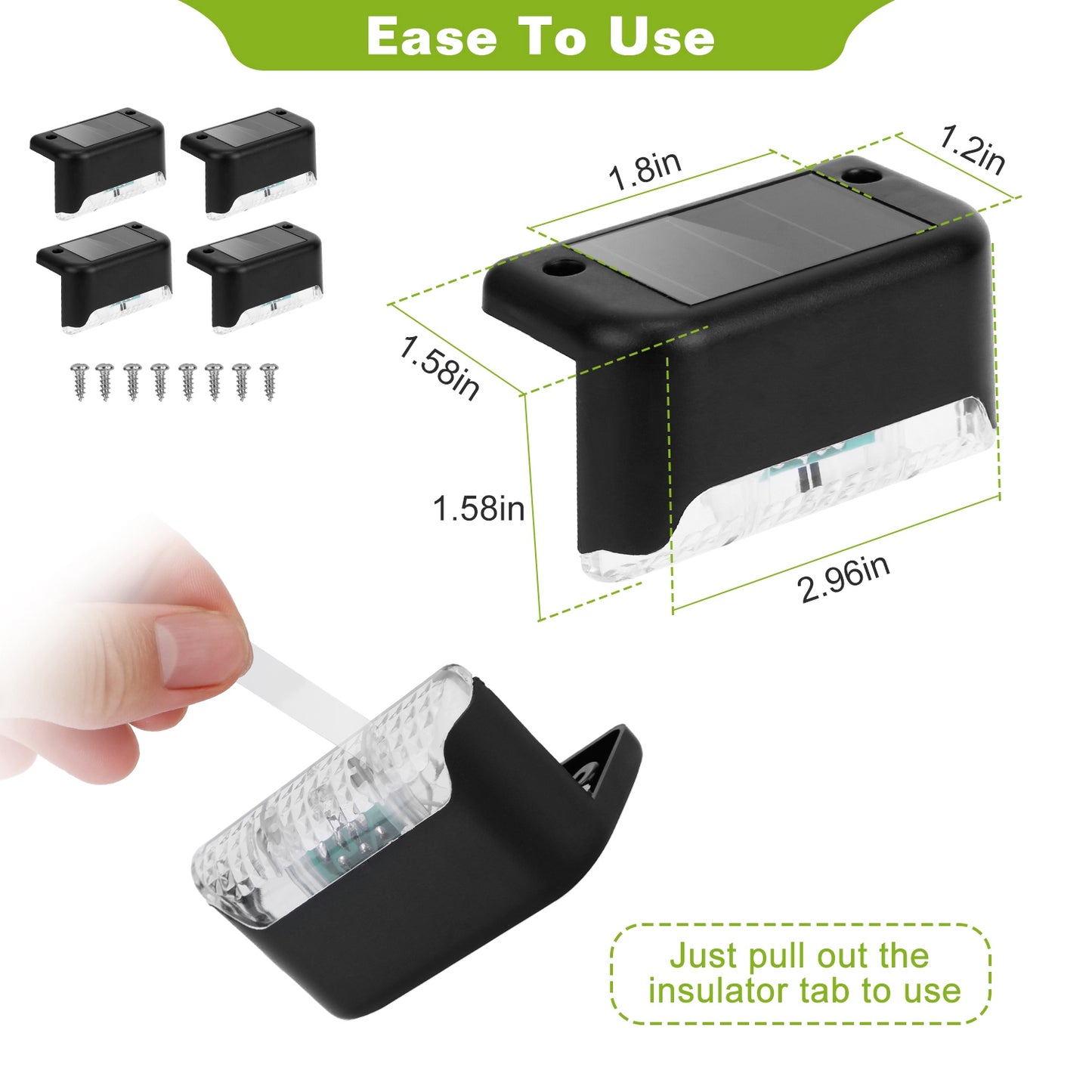 4 Pack Solar Powered LED Step Lights Outdoor Waterproof Dusk to Dawn Fence Stair Yard Railing Lights