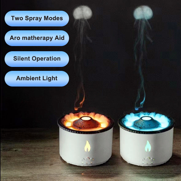 Creative Volcano Ultrasonic Humidifier – Jellyfish Flame Aroma Essential Oil Diffuser Air Mist Machine