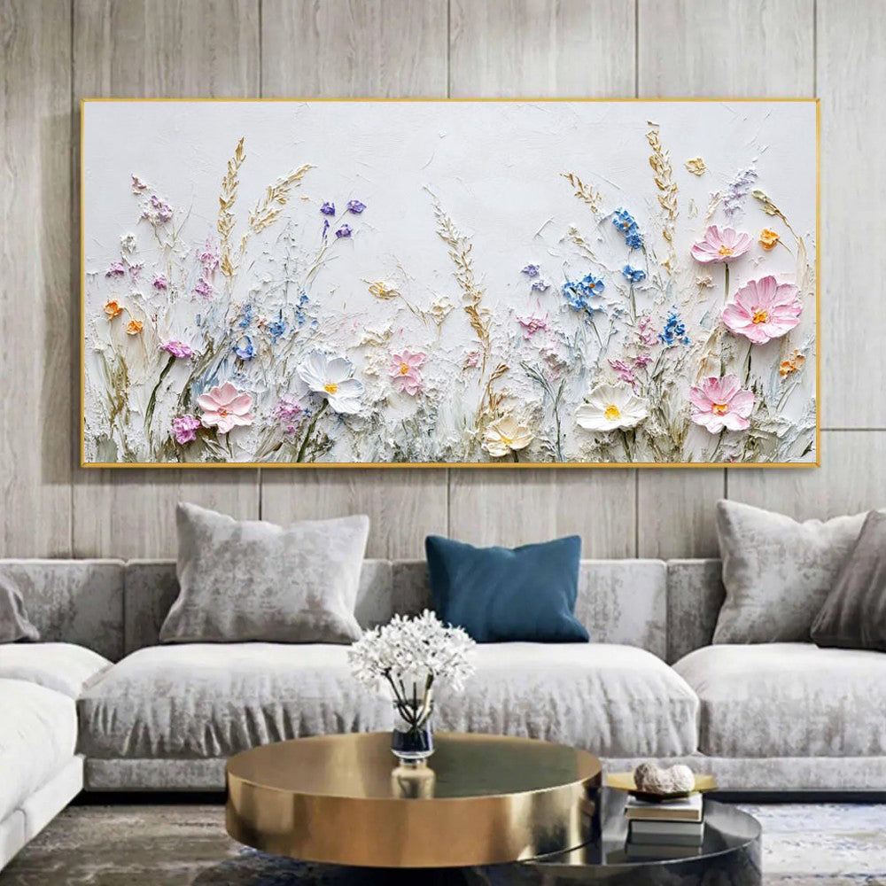 Handmade 3D Palette Knife Flower Oil Painting on Canvas Wall Art for Living Room Home Decor Frameless Unstretched