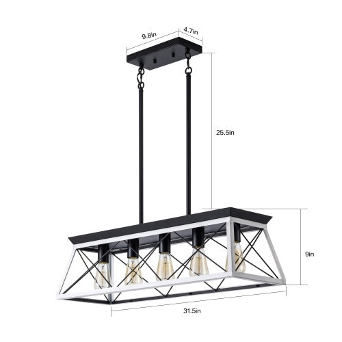 5-Light Farmhouse White Chandelier – Dining Room Ceiling Pendant Lamp (Bulbs Not Included)