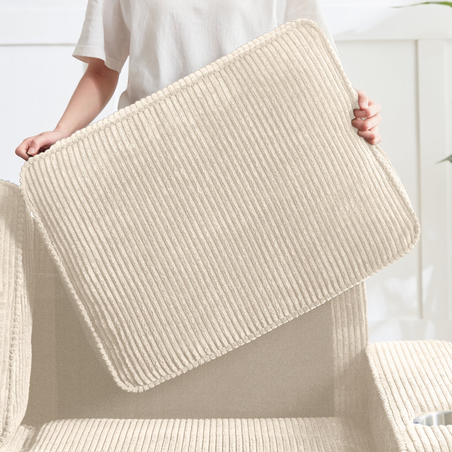 83.86 Inch Corduroy Fabric Sofa Modern 3 Seater Compressed Couch for Living Room Bedroom Office Beige