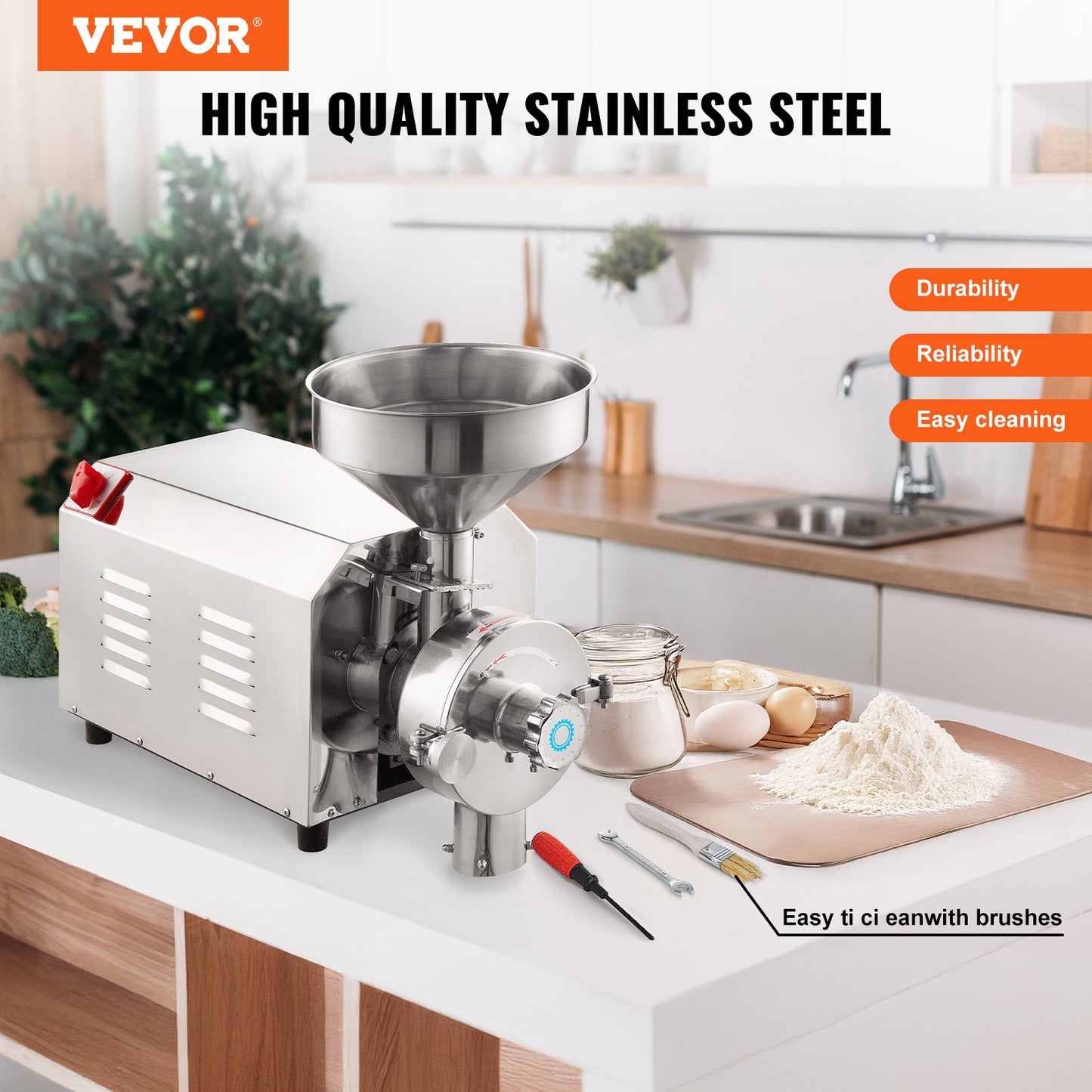 2200W Grain Grinding Mill Machine Food Processing Grinder for Dry Grains and Spices