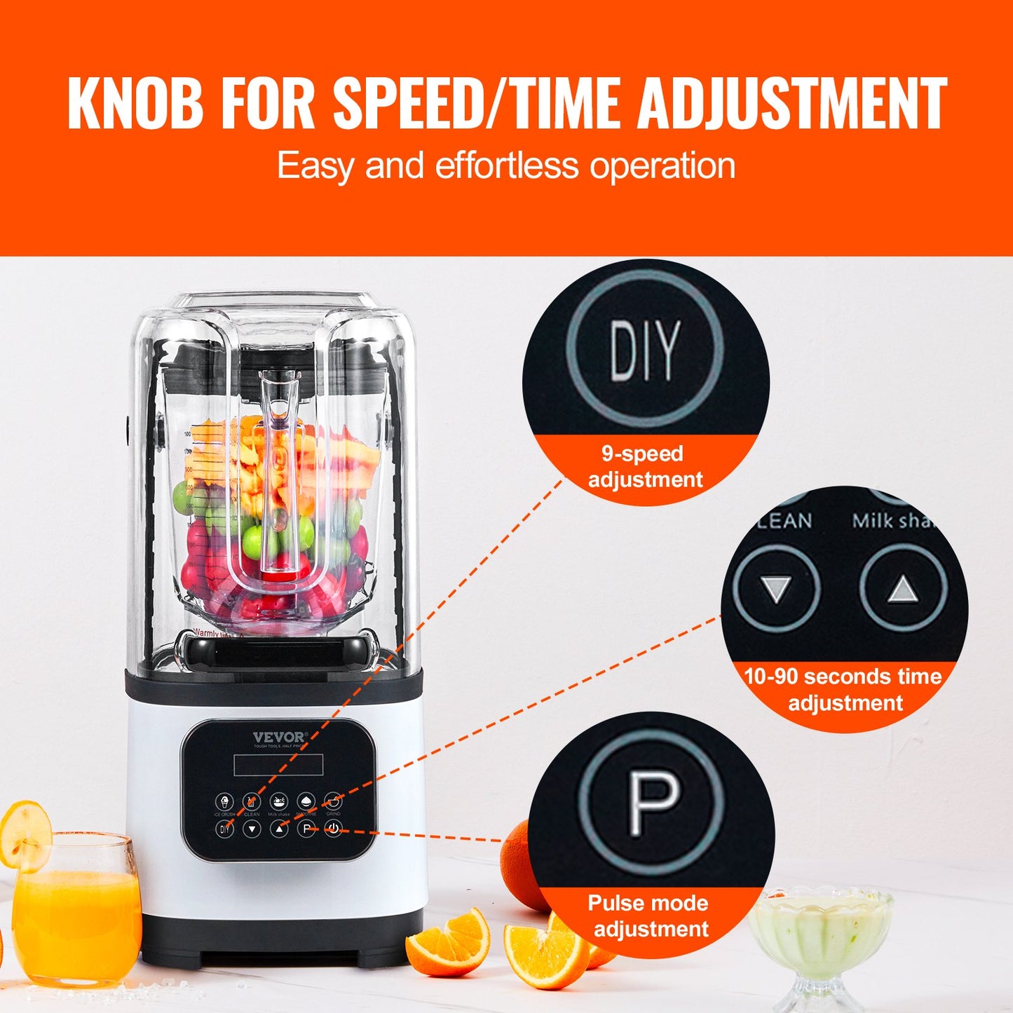 Professional Blender with Shield Commercial Countertop Blender 68 Oz Jar Stainless Steel 9 Speed 5 Functions for Shakes Smoothies Puree and Ice Crushing White