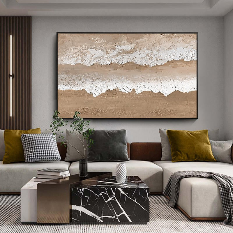 Large Abstract Beach Landscape Oil Painting Brown Texture Handmade Canvas Wall Art Living Room Decor