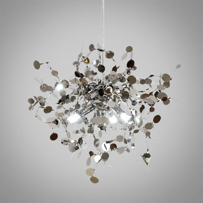 Nordic Tree Leaf Stainless Steel Chandelier – Minimalist Living Room & Bar Light