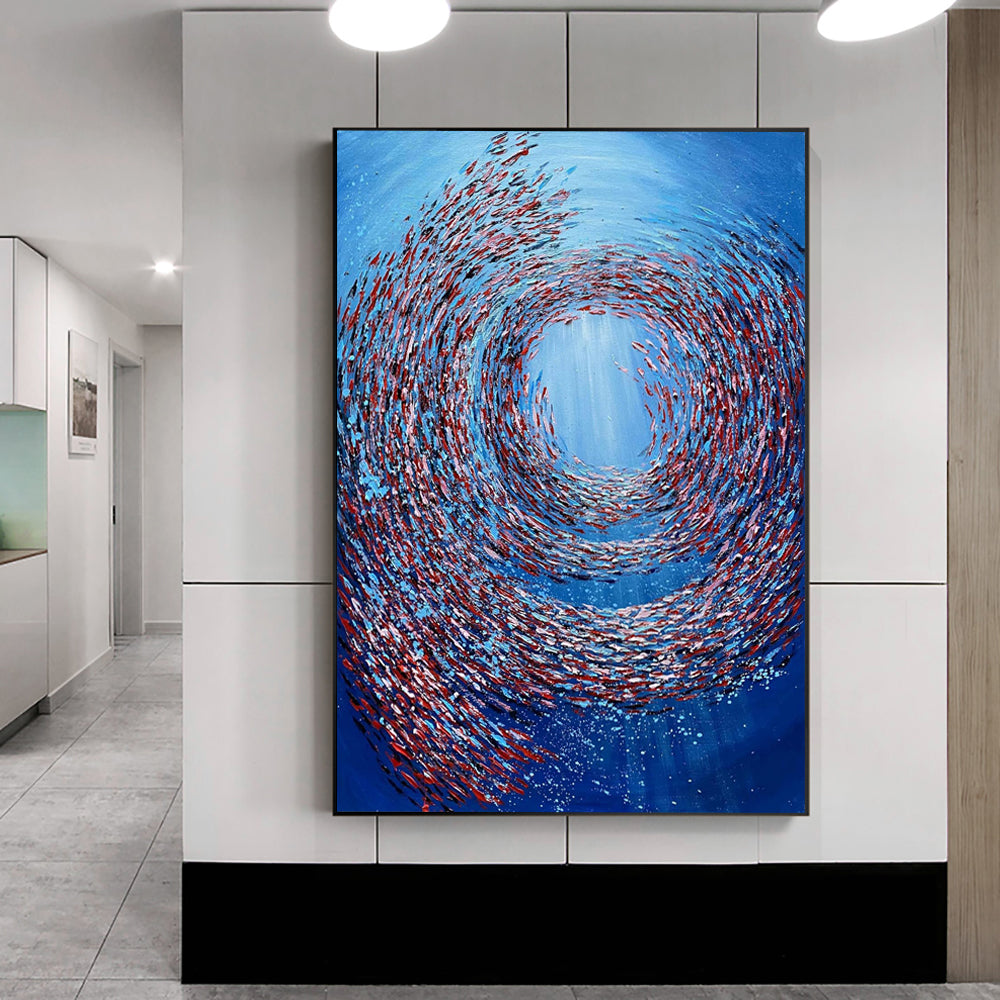Abstract Fish Vortex Oil Painting Thick Textured Knife Canvas Wall Art Handmade Home Decoration