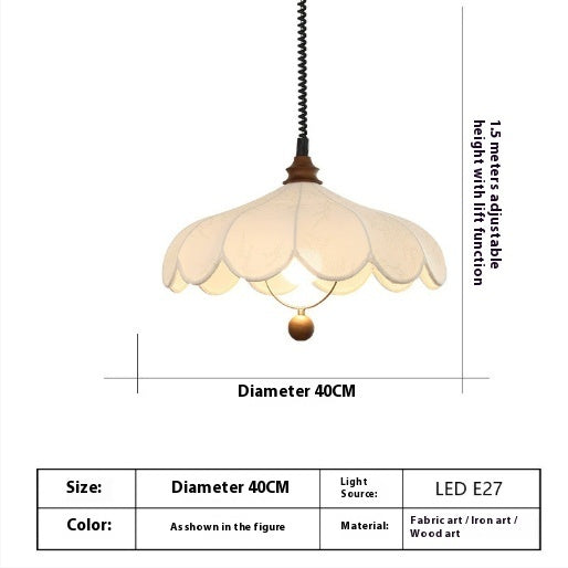 French Retro Cream Chandelier – Retractable Dining & Living Room Light