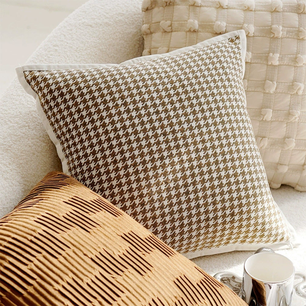 Linen Nordic Style Throw Pillow Covers with Tassel Caramel Color Geometric Retro Texture Cushion Case for Sofa Bedroom Living Room
