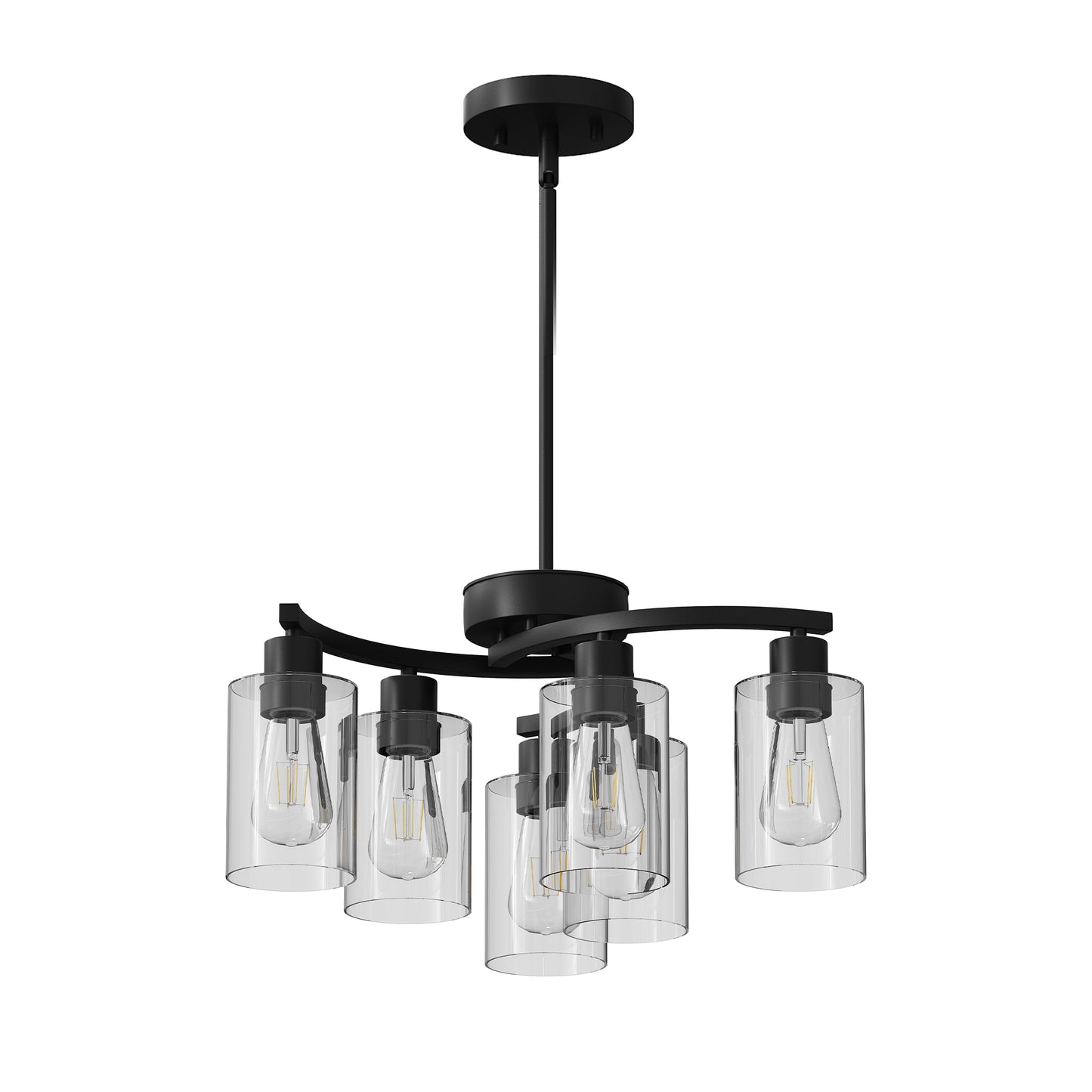 6-Light Modern Farmhouse Black Chandelier – Industrial Glass Pendant Light for Kitchen & Dining Room