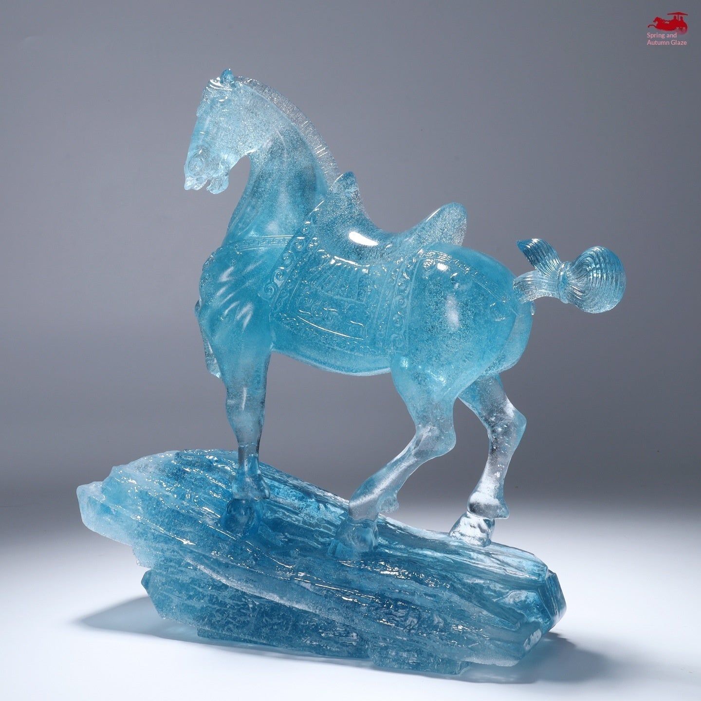 Lustrous Glazed Imperial Horse Figurine Red Flower Hawk Motif Decorative Ceramic Statue Home Decor
