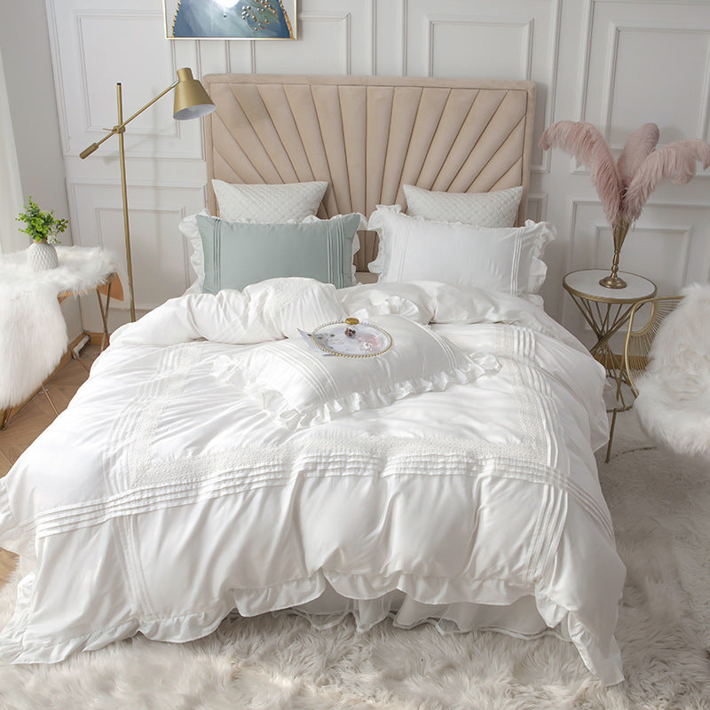 Lace Bed Skirt Quilt Cover 4 Piece Bedding Set Korean Princess Style Girl Heart Design Home Textile Set