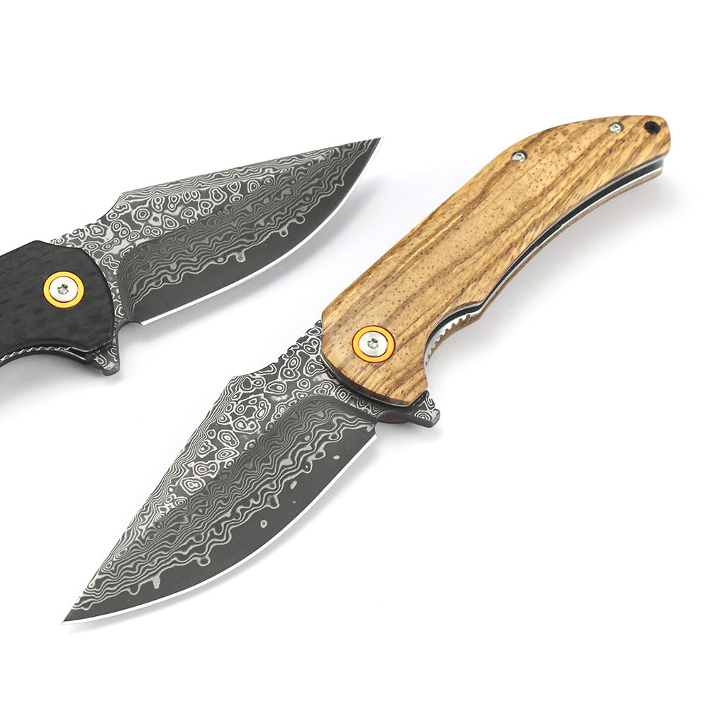 Mashige Steel Folding Knife – Outdoor Pocket Knife with Zebra Wood Handle