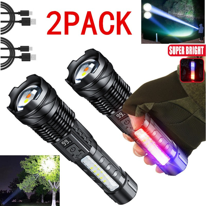 Rechargeable LED Tactical Flashlight – Super Bright USB Torch with Red White Blue 3 Modes