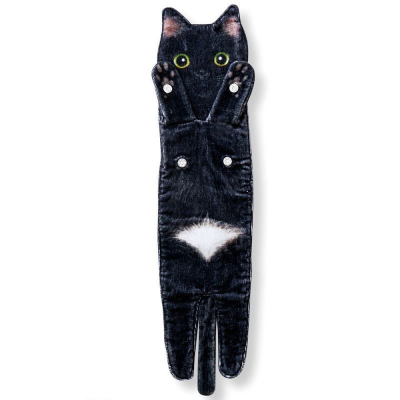 Long Cat Hand Towel Cute Cat Shape Bathroom Kitchen Absorbent Hanging Handkerchief Towel