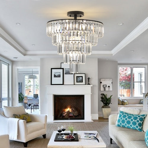 Large Black Crystal Chandelier – Contemporary Lighting for Dining, Living Room & Bedroom (Bulb Not Included)
