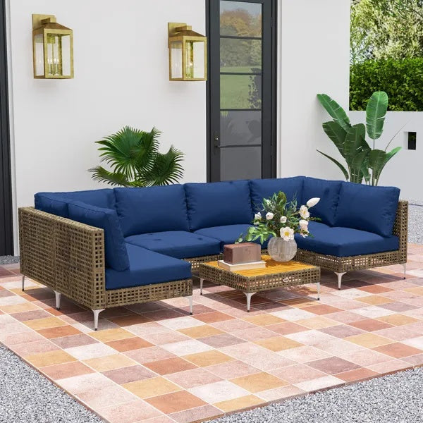 Outdoor Patio Furniture Set Garden Sofa Table Set Weather Resistant Rattan Seating for Backyard Balcony