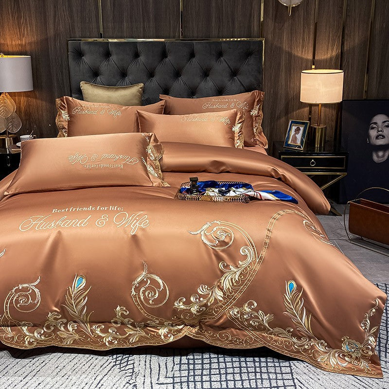 Ice Silk Quilt Bedding Set 4-Piece Cooling Bed Sheets Soft Breathable Summer Comforter Set