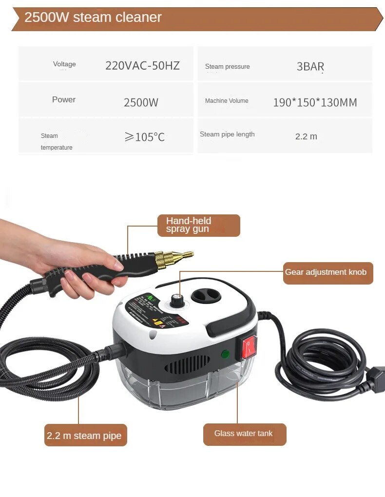 High Temperature High Pressure Steam Cleaner for Air Conditioning Kitchen Range Hood Oil Stain Removal Household Commercial Cleaning Tool