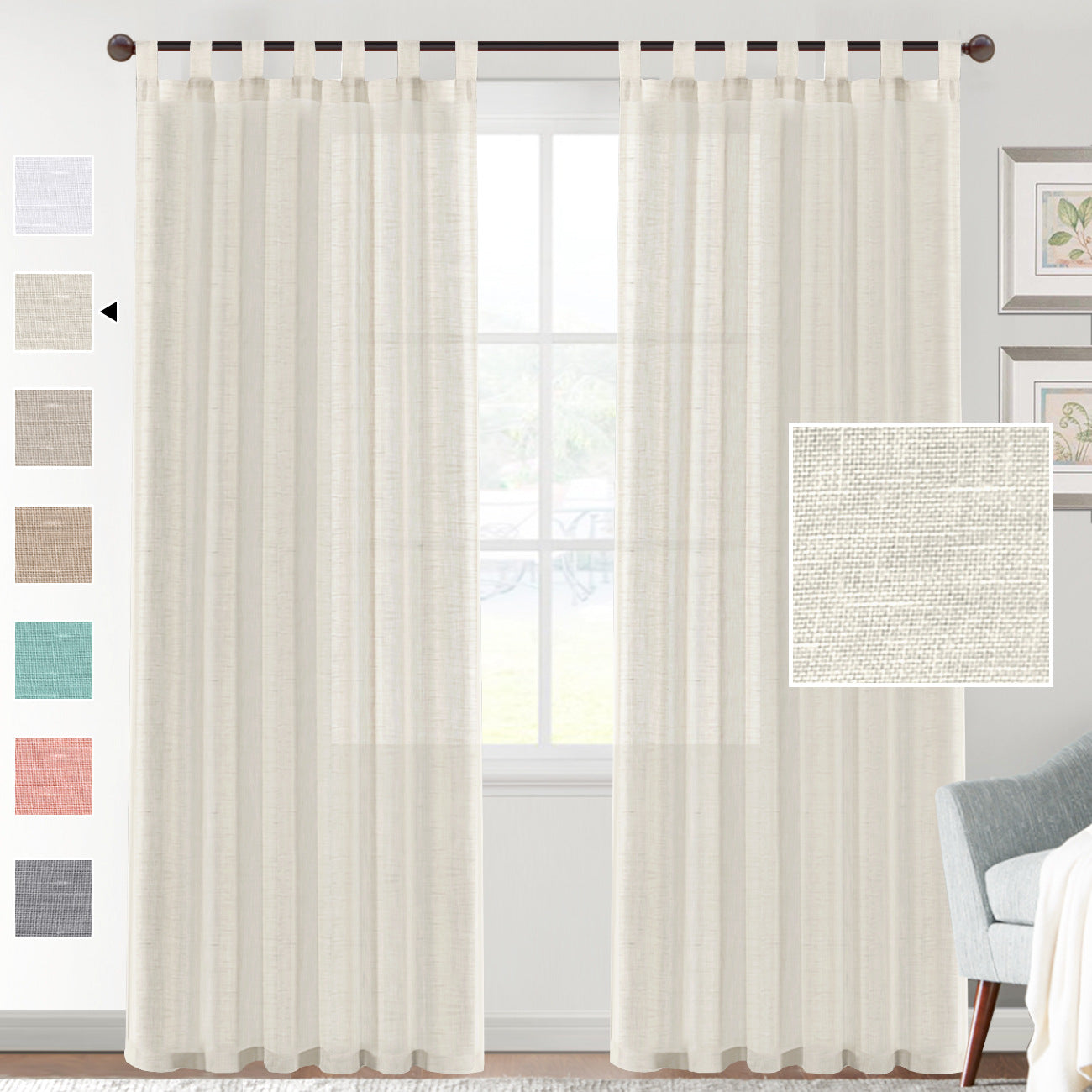 Linen Yarn Sheer Curtain Transparent Window Screen Light Filtering Drapes for Living Room Bedroom