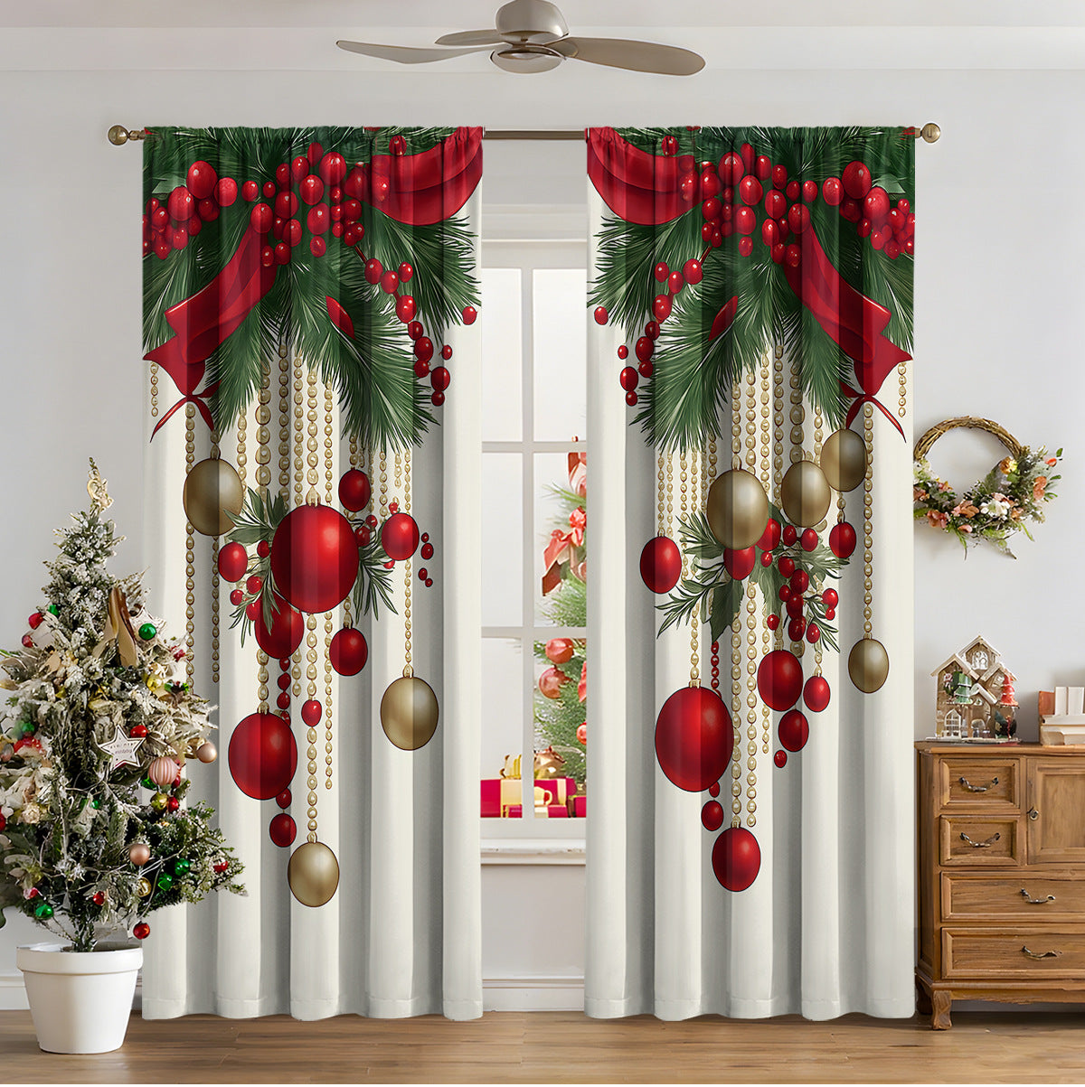 3D Digital Printed Christmas Curtains – Festive Holiday Window Drapes for Home Decor