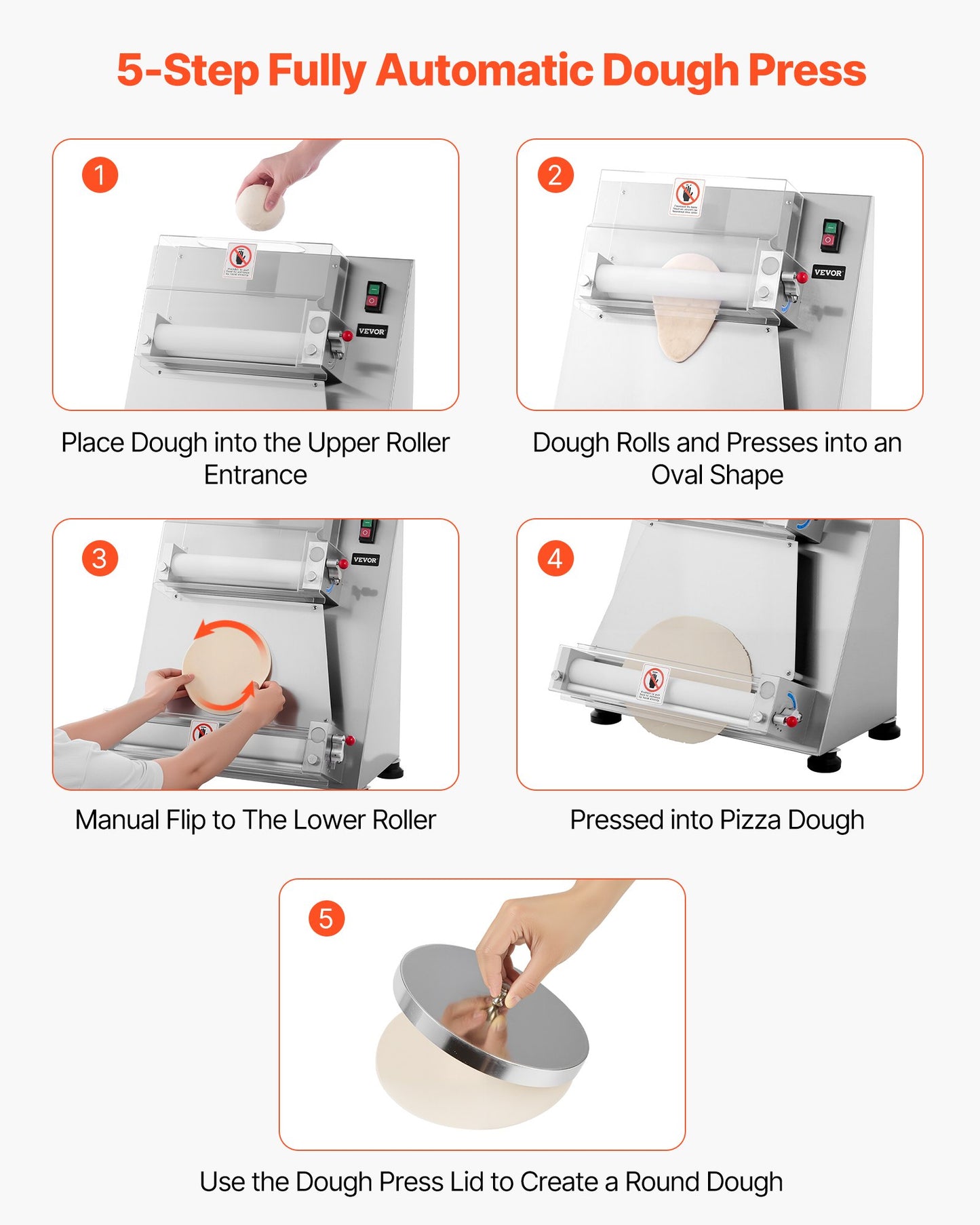 16 Inch Semi-Automatic Pizza Dough Roller Sheeter 390W Commercial Dough Press Machine for Bakery and Restaurant Use