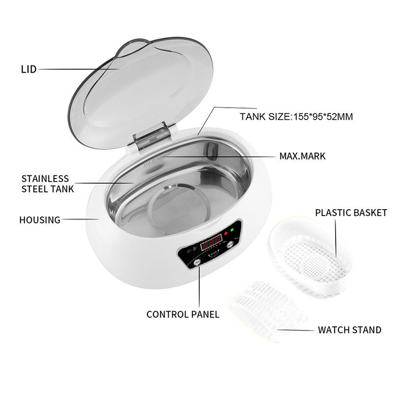Home Ultrasonic Cleaning Machine Jewelry Glasses & Small Items Deep Cleaner Portable Household Device
