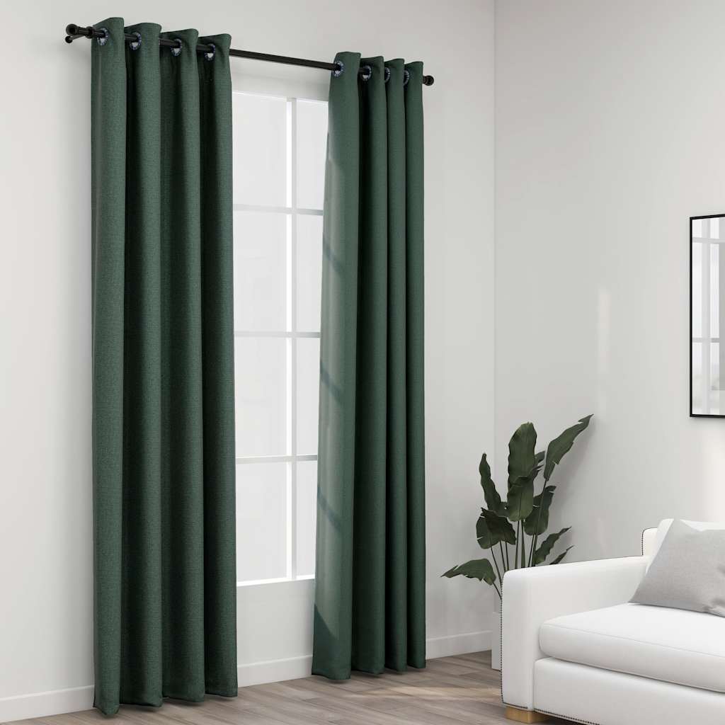 Linen Look Blackout Curtains with Eyelets – 2-Piece Room Darkening Drapes