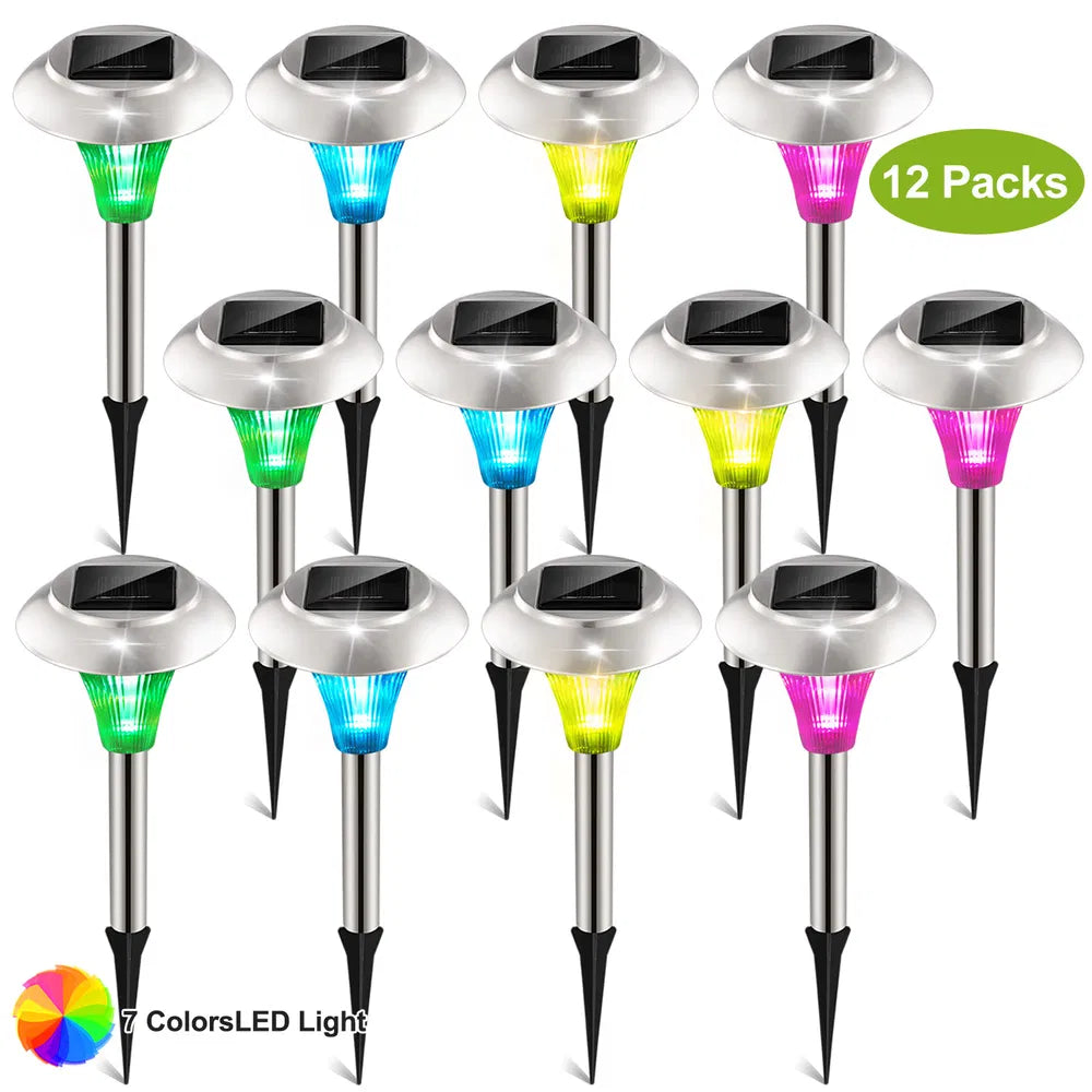 12-Pack Solar Garden Lights – Color Changing IP44 Waterproof Outdoor Pathway & Landscape Lamps