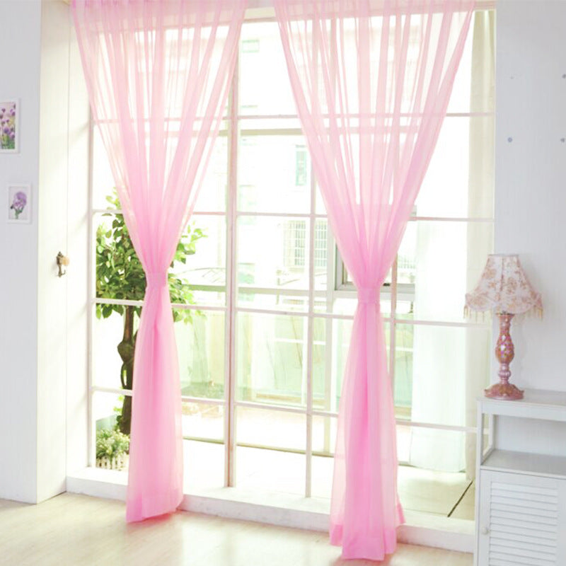 Solid Color Glass Mesh Curtains Transparent Ready Made Punch Free Lightweight Window Sheer Drapes