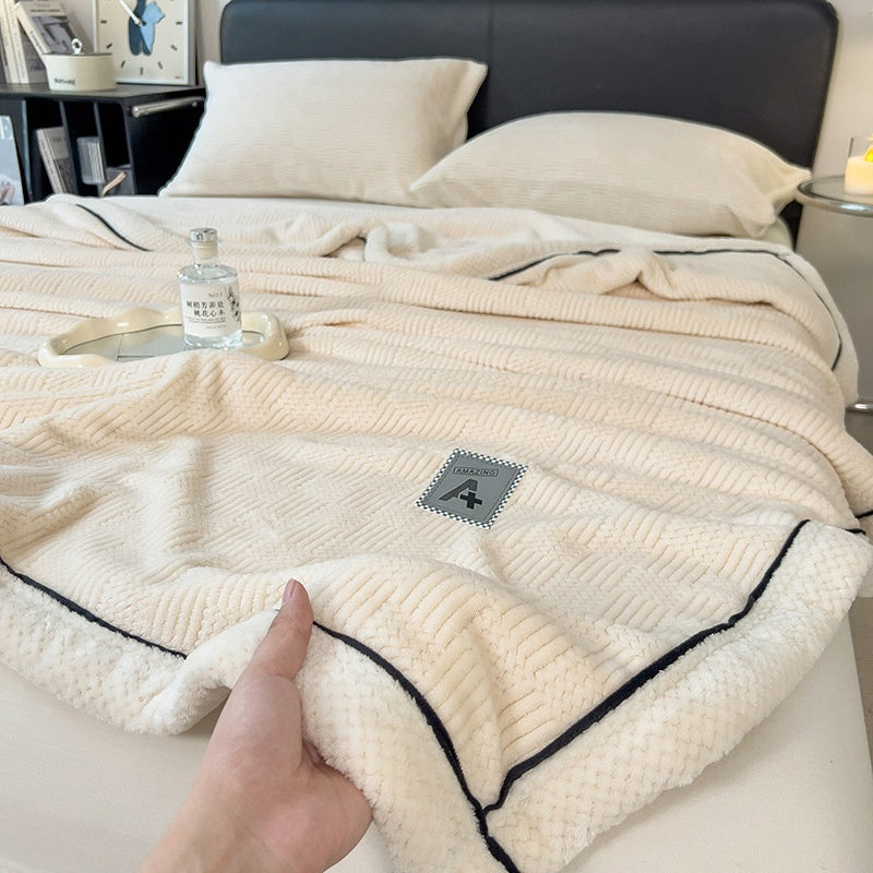 Maternal and Child Grade Knitted Blanket Milk Velvet Coral Fleece Air Conditioning Blanket Soft Warm Throw for Home Use